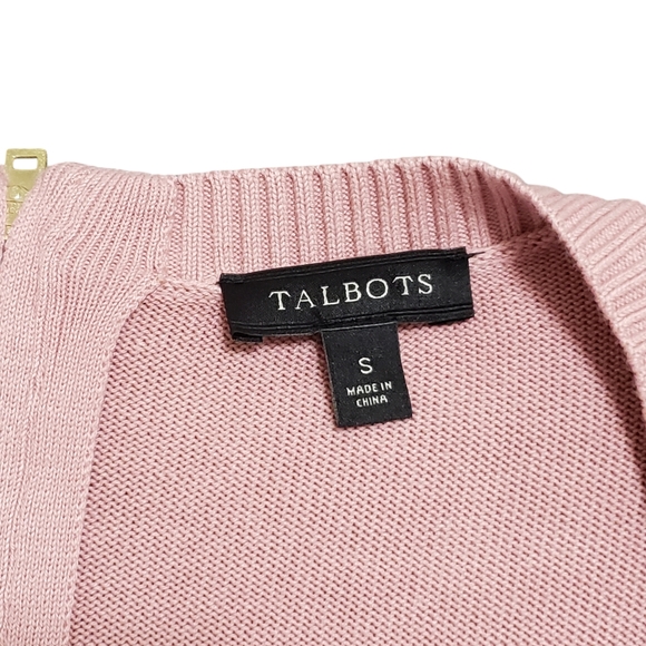 Talbots 3/4 Sleeve Front Pocket Zipper Back Sweater Pink Sz Small - Picture 7 of 13